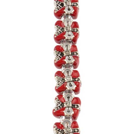 Red &#x26; Silver Bow Accented Beads, 10mm by Bead Landing&#x2122;